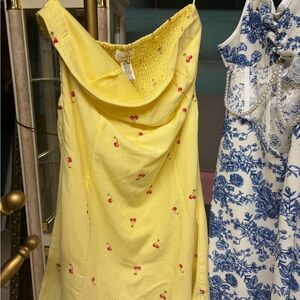 Strapless cherry embroidered summer dress